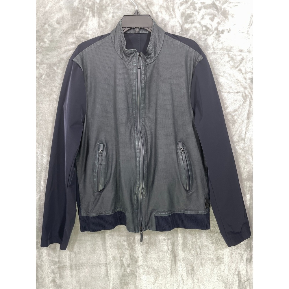 Armani Collezioni Men's Size 56/ 46 US Lamb Skin Leather/ Polyester Navy Jacket